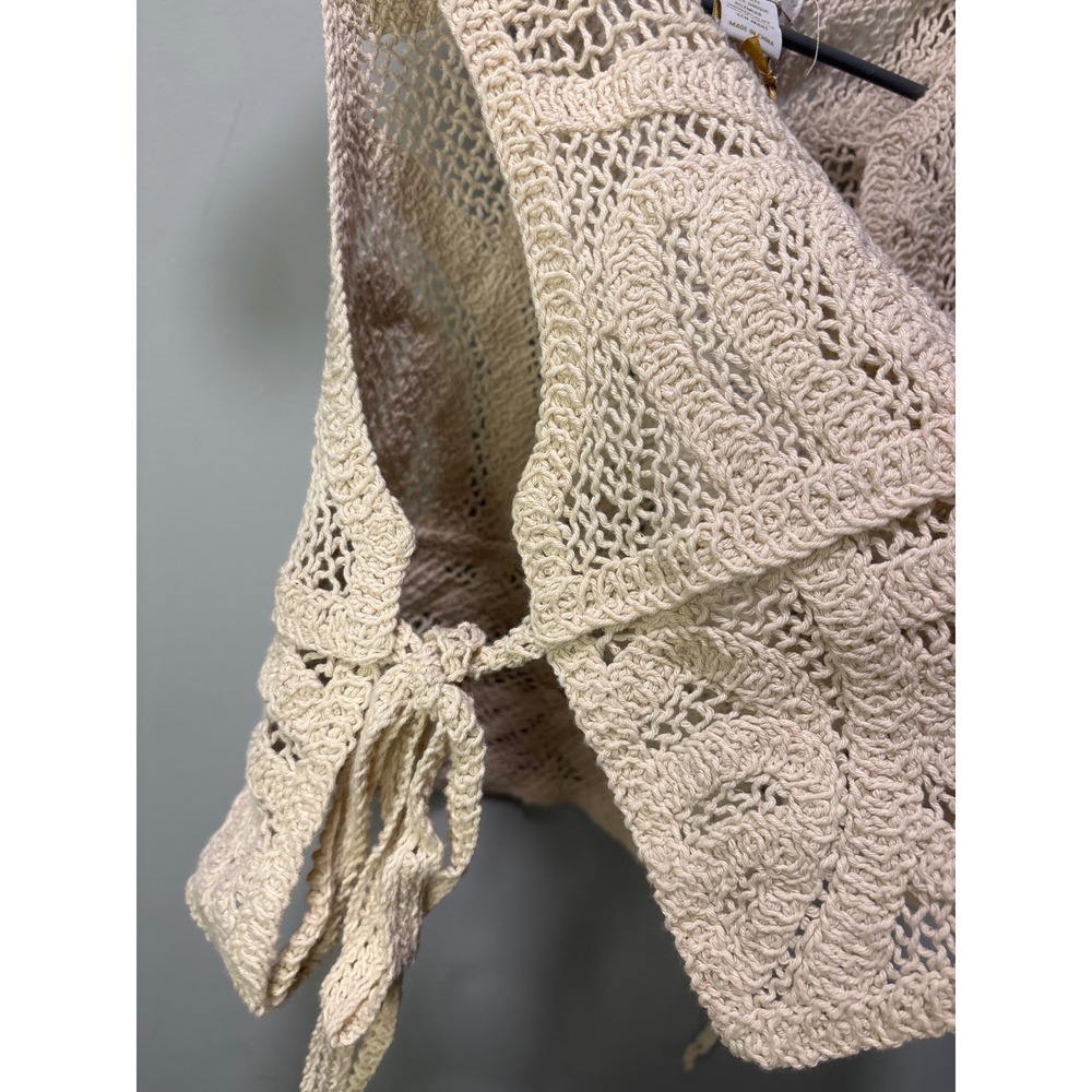 NWT House of Harlow 1960 Crochet Crop Top Beige V-Neck Side Tie Knit OS Boho - Picture 3 of 6